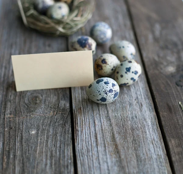 Quail eggs on a wooden table — Stock Photo, Image