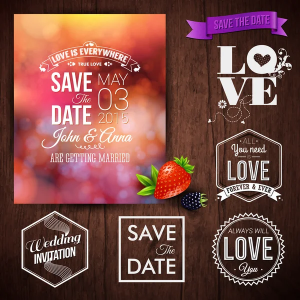 Conjunto de invitación de boda — Vector de stock