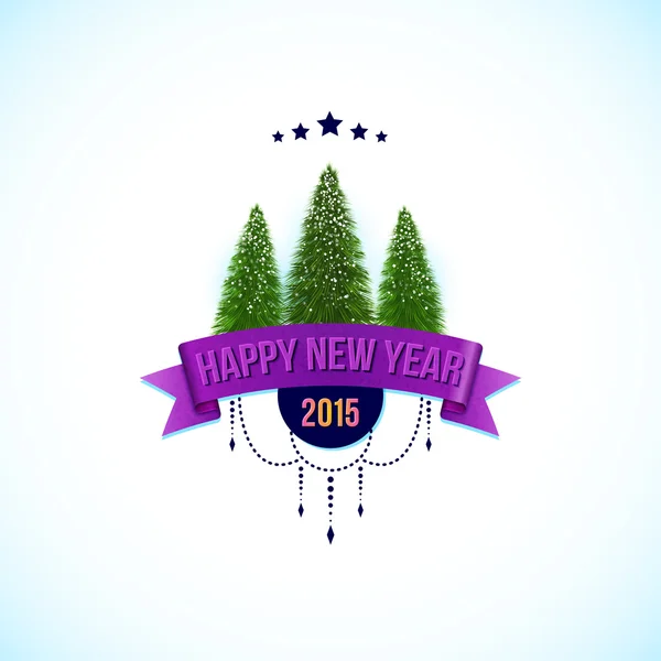 Happy new year label with fir trees. — Stock Vector