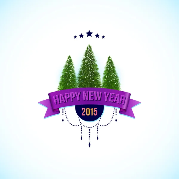 Bonne année étiquette avec sapins . — Image vectorielle