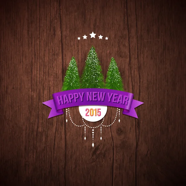 Happy new year label with fir trees. — Stock Vector