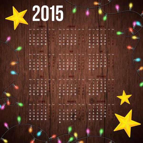 2015 year calendar on wooden background. — Stock Vector
