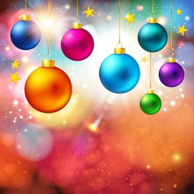 Parlak Noel kartı gerçekçi xmas topları ile.