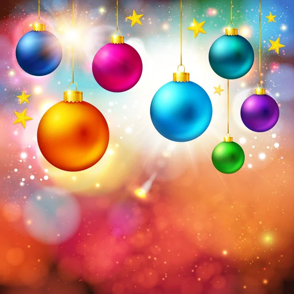 Bright Christmas card with realistic xmas balls. — Stock Vector