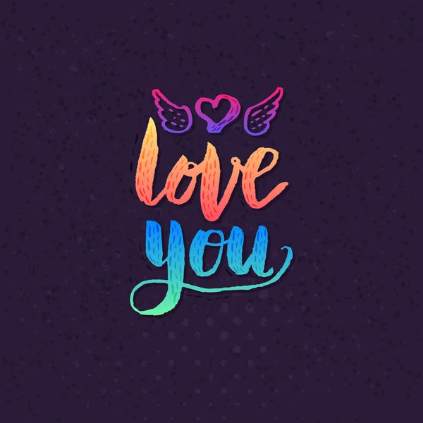 Vonzó szeretlek szövegek, lila háttér — Stock Vector