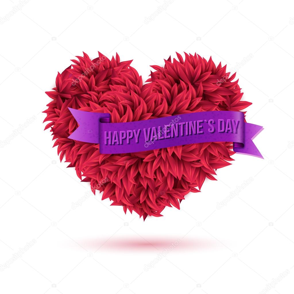 Happy Valentines Day. Red Ribbon Heart on white background. Valentines Day  concept Stock Photo