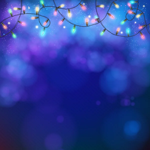 Fundo de festa azul com luzes de festa e bokeh — Vetor de Stock