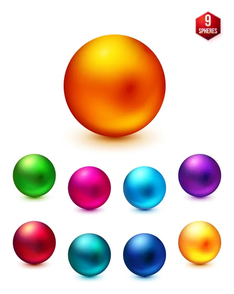 Sphères colorées brillantes sur fond blanc — Image vectorielle