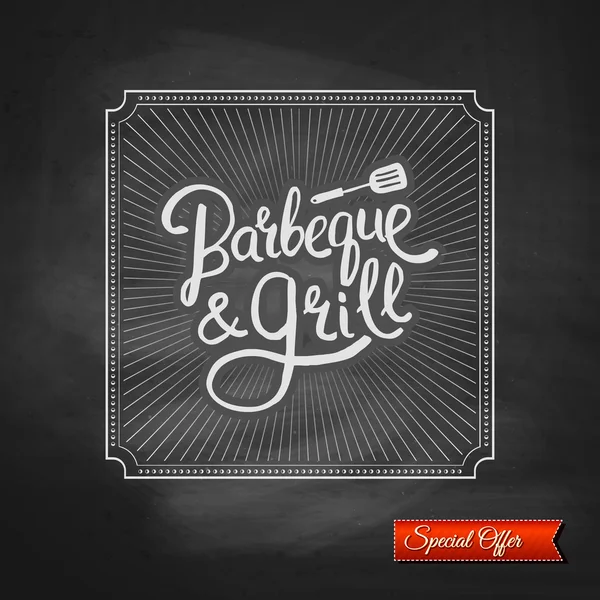 Poster of Barbecue and Grill on Black Chalkboard — Stock Vector