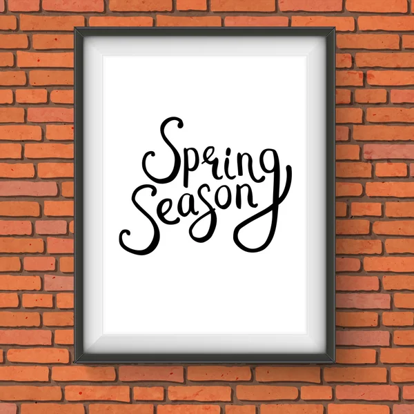 Spring Season Message in a Frame on Brick Wall — Stock Vector