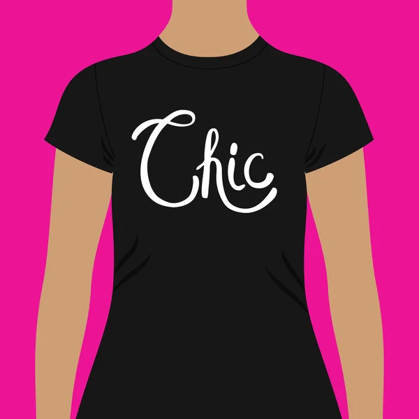 Mal for enkel svartskjorte med Chic-tekst – stockvektor