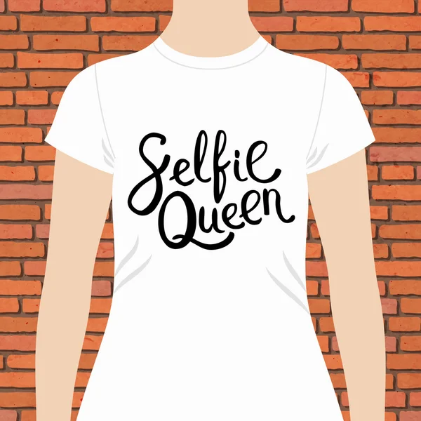 Selfie Kraliçe metinler baskı ile beyaz gömlek — Stok Vektör