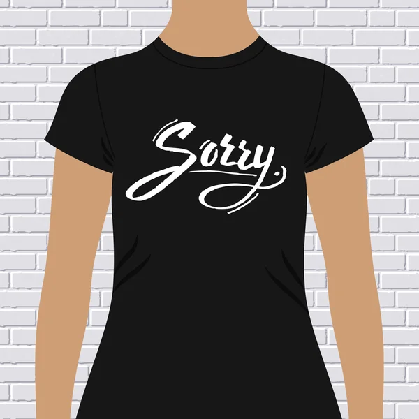 Female Black Shirt with Sorry Message Print — Stock Vector