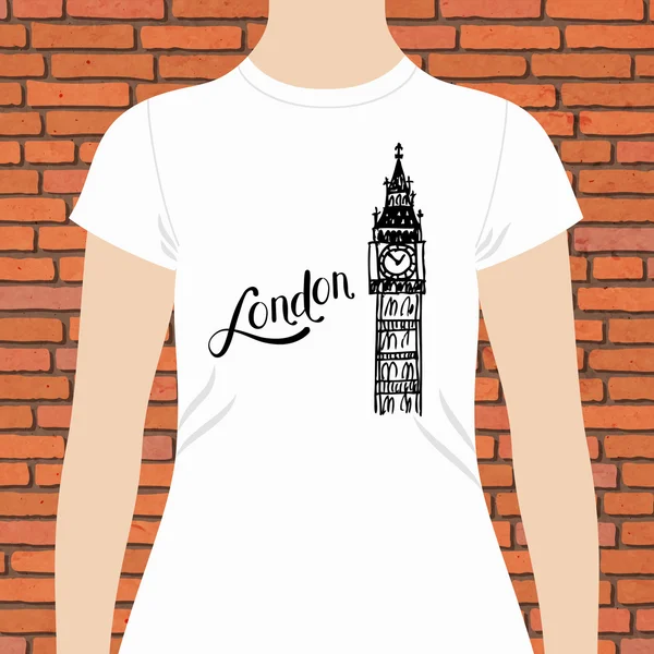 Simple London Shirt with Big Ben Tower Design — Stock Vector