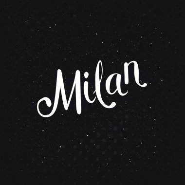 Noktalı bir siyah arka plan üzerinde basit Milan metin