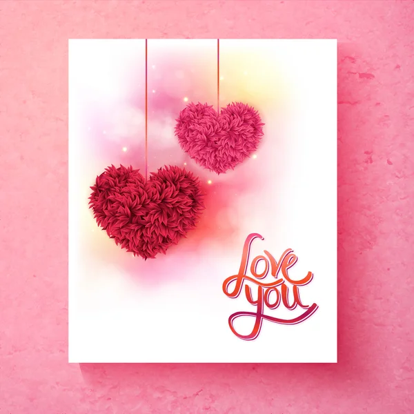 Два романтических цветочных сердца - Love You — стоковый вектор