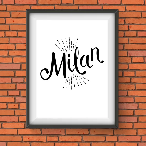 Мілан повідомлення на білій рамі висить на стіні — стоковий вектор
