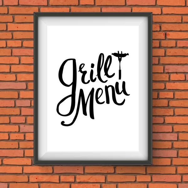 Grill restauracja Menu znak wisi na mur z cegły — Wektor stockowy