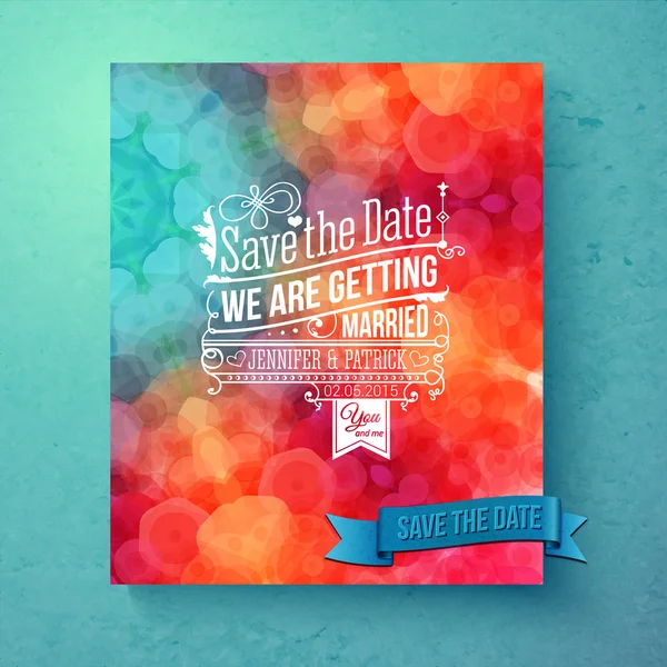 Dynamic vibrant Save The Date wedding invitation — Stock Vector