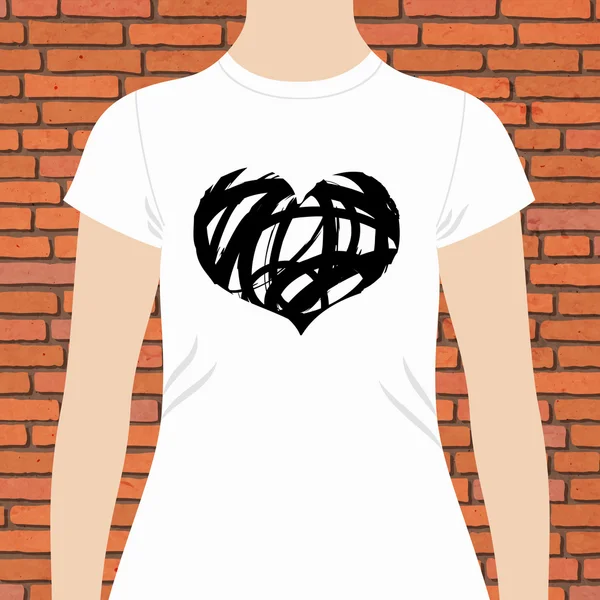 Дизайн футболки шаблону чорно-білого серця — стоковий вектор