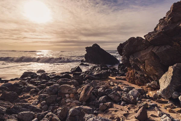 Der Wunderschöne Sonnenuntergang Strand Von Sintra Portugal Stockbild