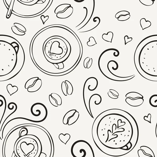 Café contour motif sans couture — Image vectorielle