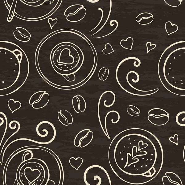 Café contour motif sans couture — Image vectorielle