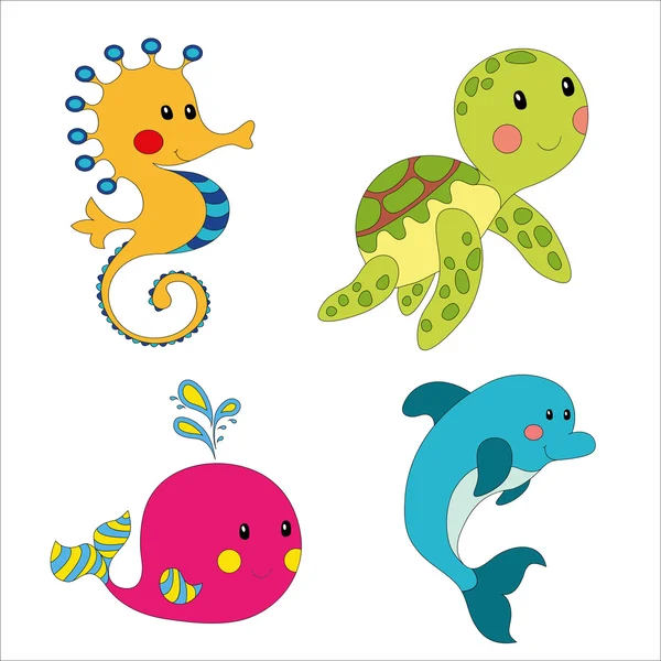 Set of cartoon sea creatures — Stock Vector