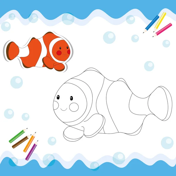 Cartoon clownfish isolato su bianco . — Vettoriale Stock