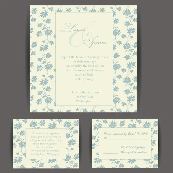 Tarjeta de invitación de boda con elementos florales. — Archivo Imágenes Vectoriales
