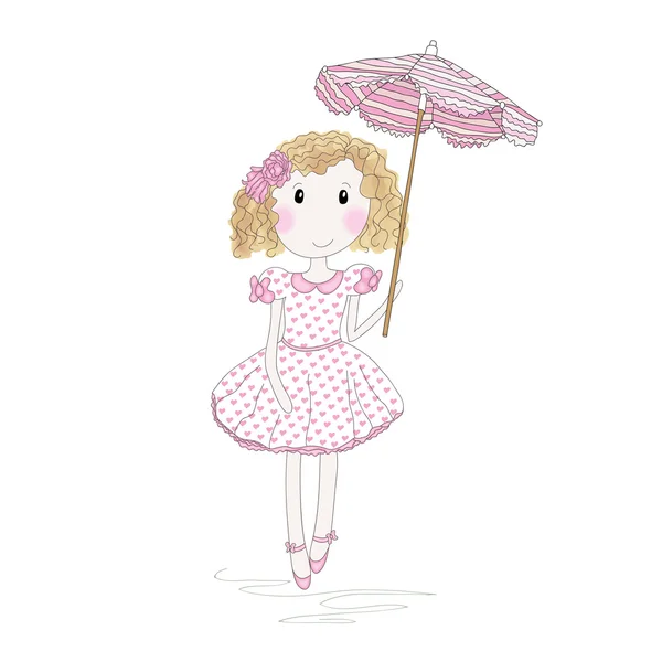 可爱的小女孩用的伞 — 图库矢量图片