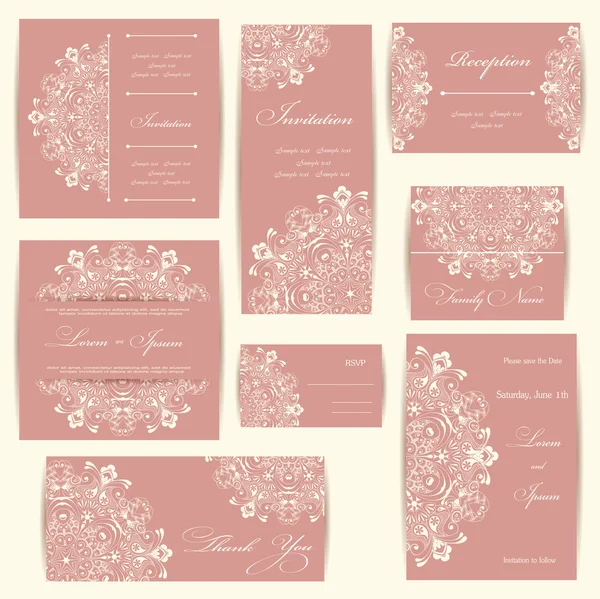 Ensemble de cartes d'invitation de mariage — Image vectorielle