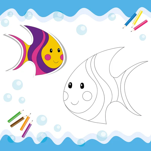 Dibujos animados peces marinos aislados en blanco . — Archivo Imágenes Vectoriales