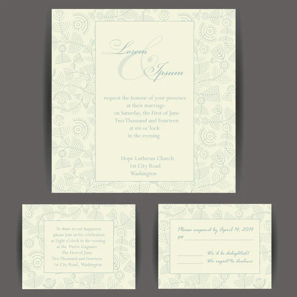 Bröllop inbjudan kort med blommiga inslag. — Stock vektor