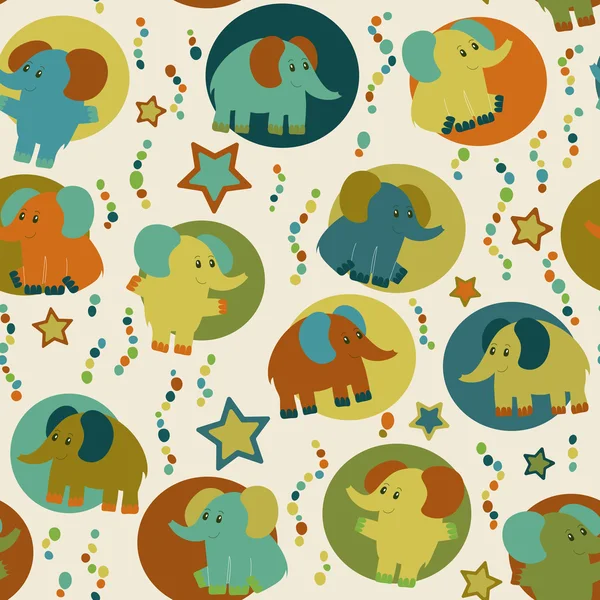 Carino modello senza soluzione di continuità con gli elefanti divertenti cartone animato . — Vettoriale Stock