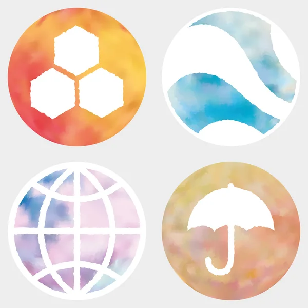 Web and mobile apps circle watercolor buttons set. — Stock Vector