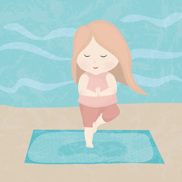 Chica feliz practica yoga . — Vector de stock