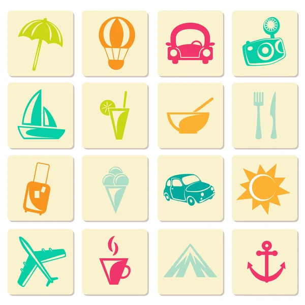 Iconos de verano de viajes retro — Vector de stock