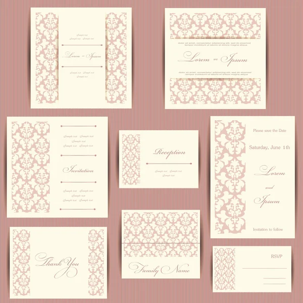 Conjunto de tarjetas de invitación de boda — Vector de stock