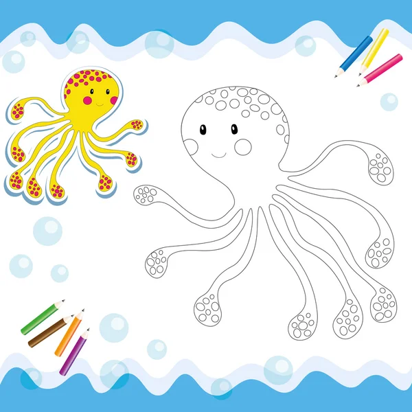 Cartoon octopus geïsoleerd op wit. — Stockvector