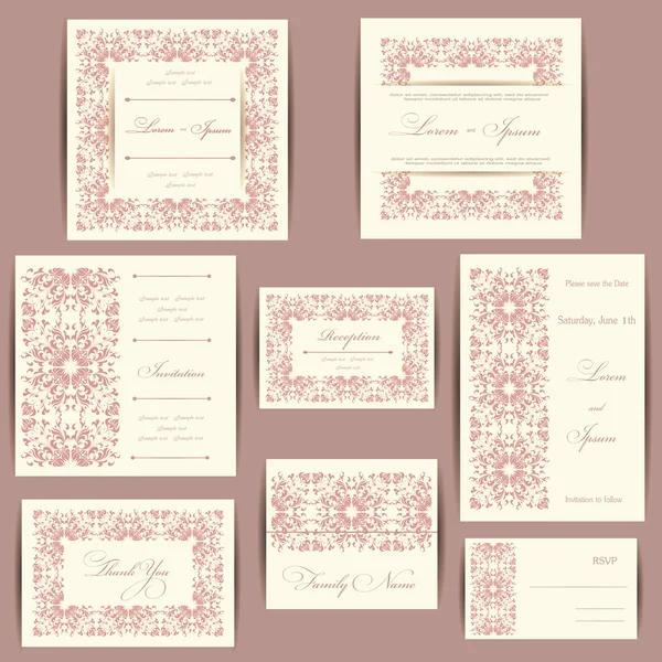 Ensemble de cartes d'invitation de mariage — Image vectorielle