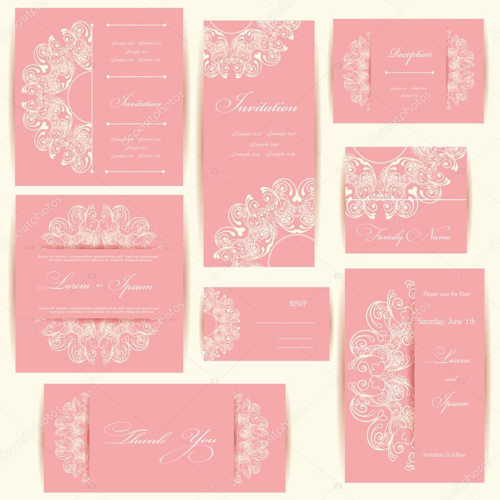 Set of wedding invitation cards