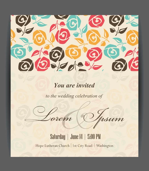 Cartão de convite de casamento com elementos florais. — Vetor de Stock