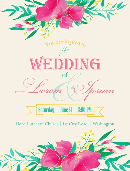 Einladungskarte zur Hochzeit mit floralen Elementen. — Stockvektor