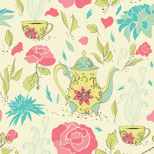 Tea party seamless pattern — Stock Vector