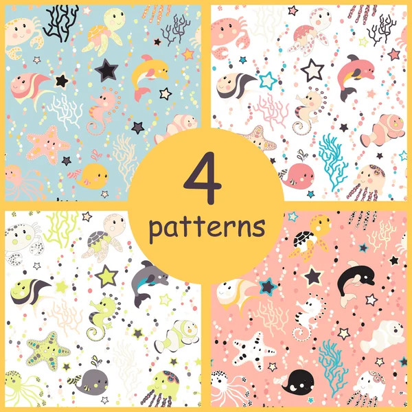 Sea creatures seamless pattern — Stock Vector