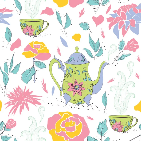 Tea party seamless pattern — Stock Vector