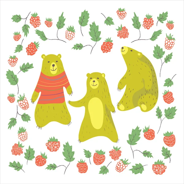 クマとラズベリー — ストックベクタ
