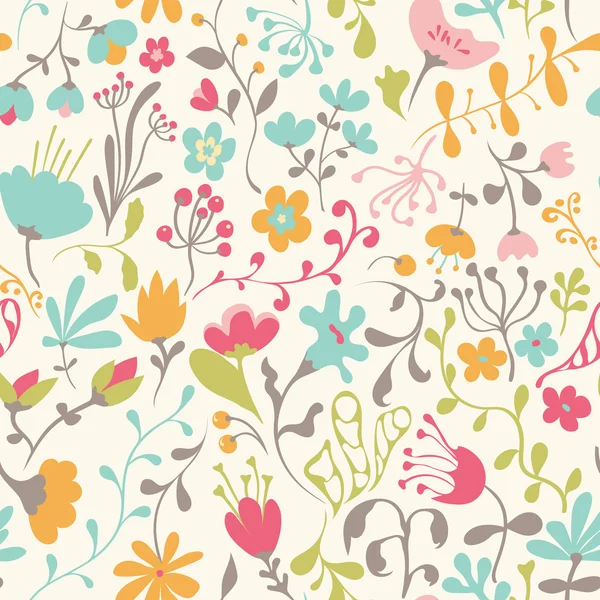 Naadloos patroon met handgetekende doodle bloemen — Stockvector