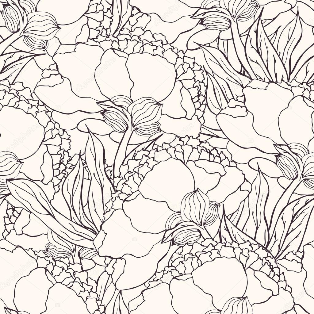 Seamless pattern with hand drawn doodle flowers